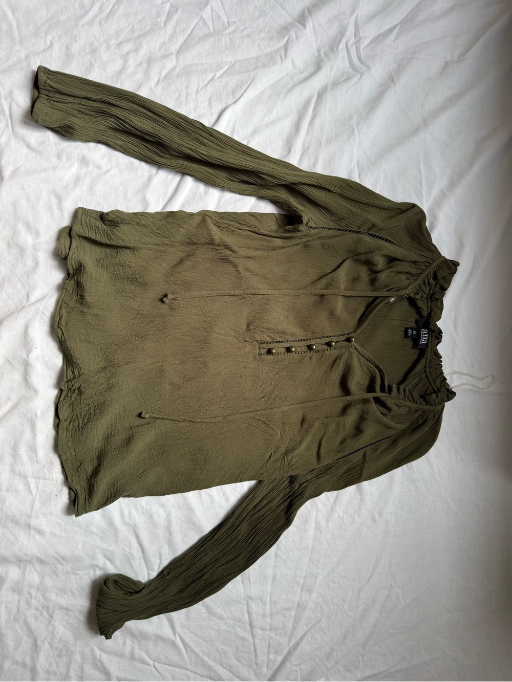 Olive Green Women's Peasant Blouse - Unbranded